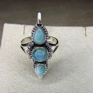 Sterling Silver 3 Stone Larimar Ring size 7